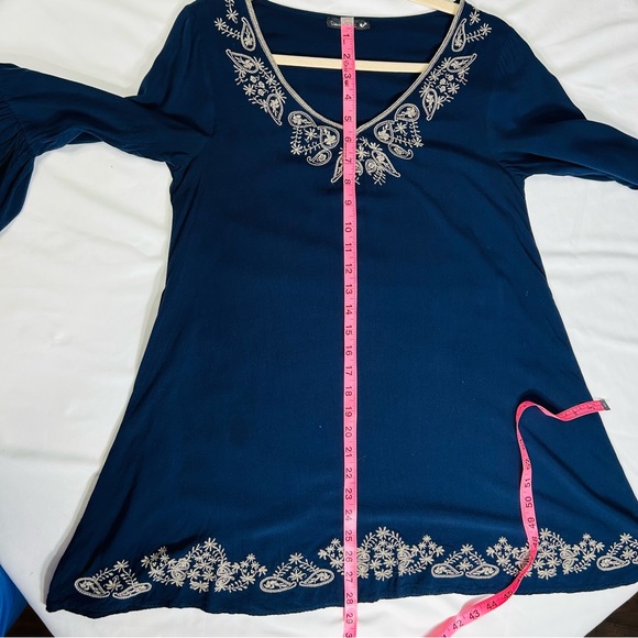 Double Zero Hippie Boho Embroidered Bohemian 70's Bell Sleeve Tunic Blouse Sz S - Picture 12 of 12